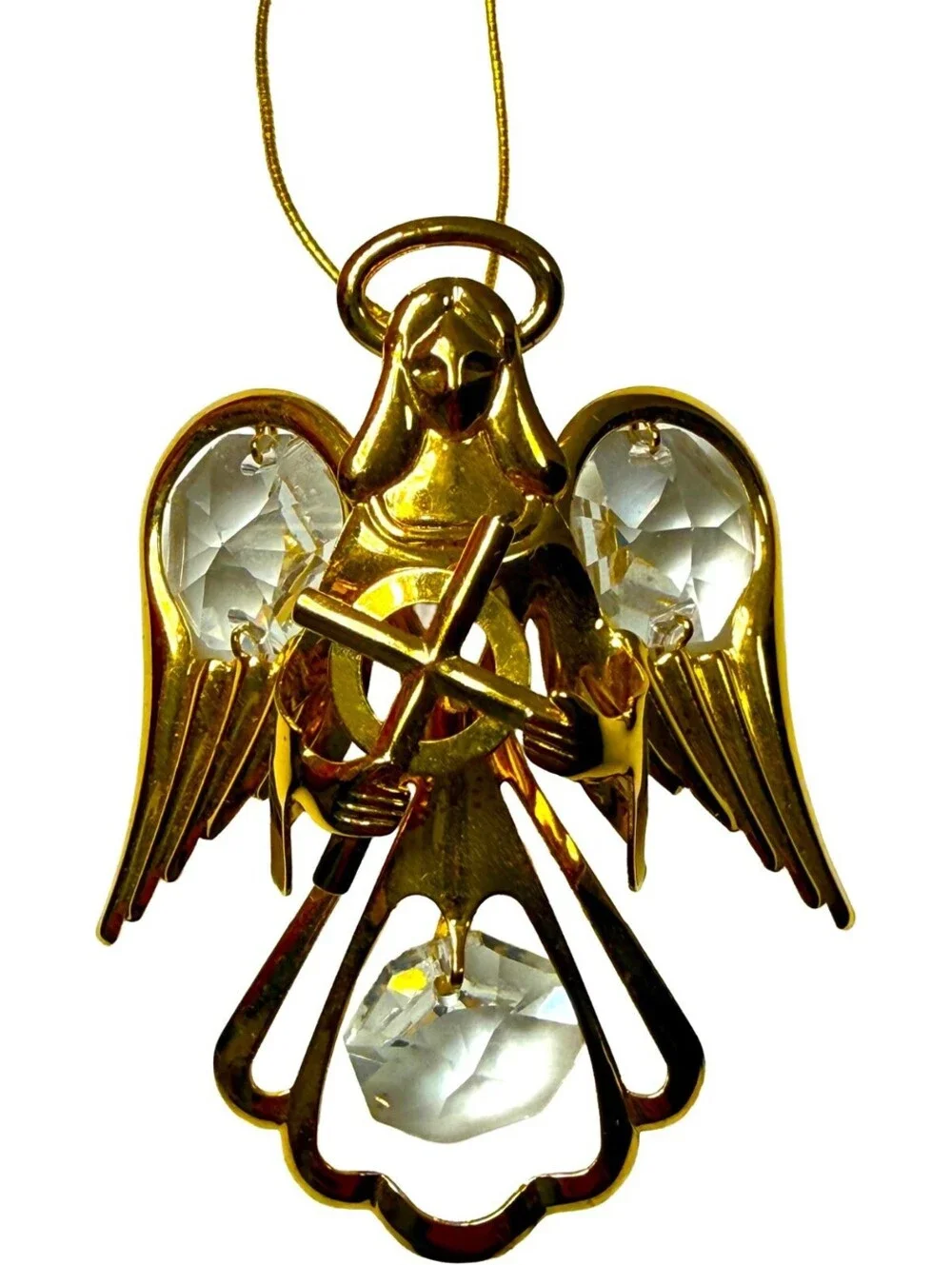 Angel 24-K Gold Plated With Austrian Crystal Angel Holding a Cross Xmas Ornament